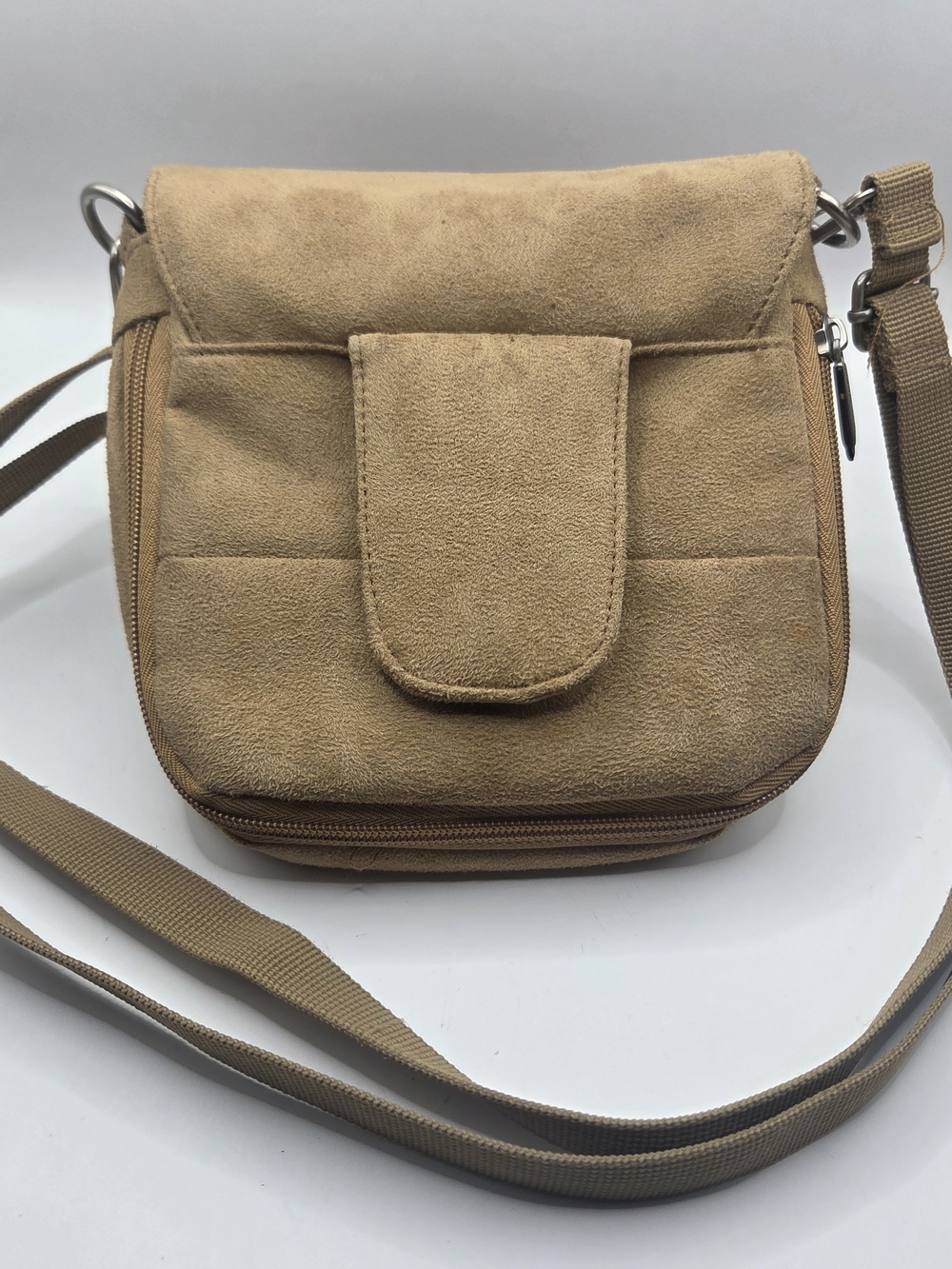 Travelon Faux Suede Crossbody Handbag Purse w/ Pockets Card Slot